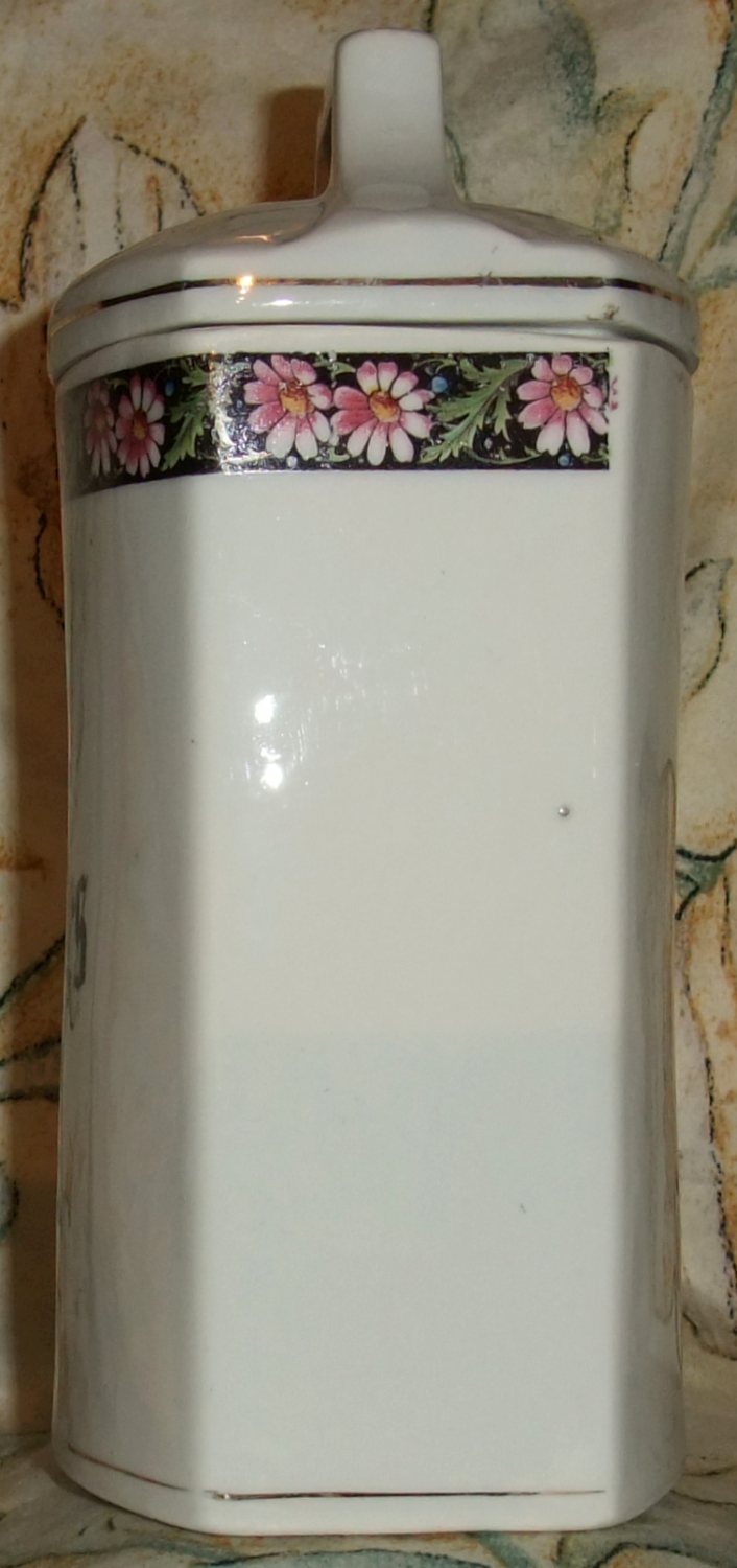 Porzellanene Vorratsdose mit Deckel mit mit Korbblüterborte seitlich